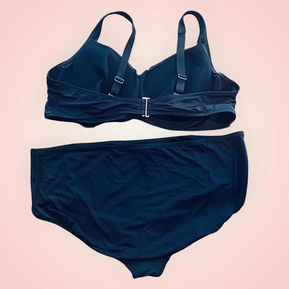 Lands' End‎ 26W Navy High Waisted Bikini Set Plus Size Swimwear